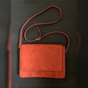 Red-Orange Suede Crossbody Bag